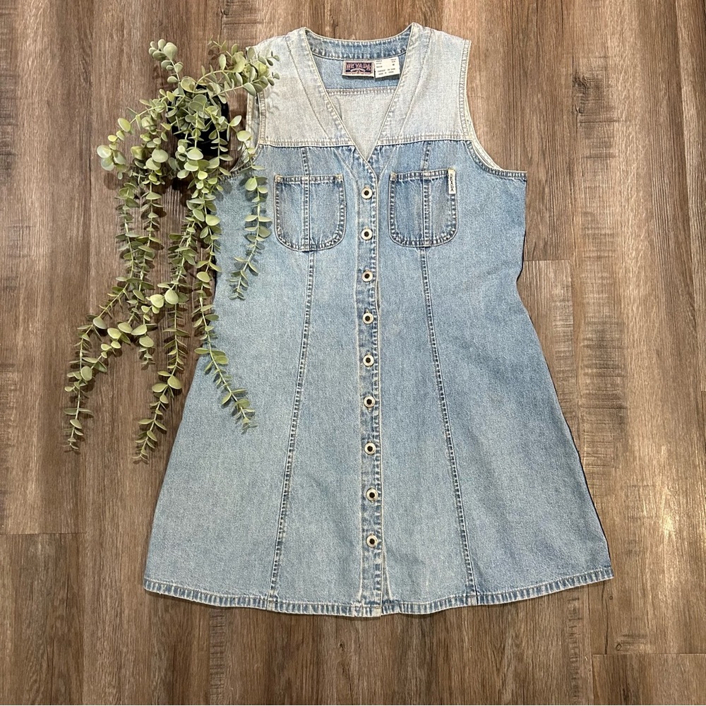 Vintage-Style Nevada Denim Cottagecore Button-Front Mini Dress Women’s medium